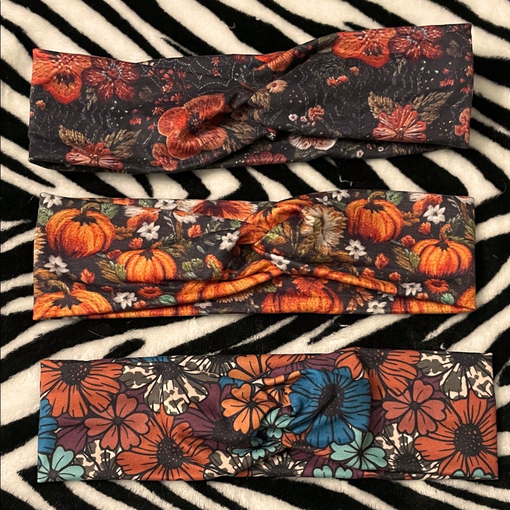Fall floral/ pumpkin Headband Set
